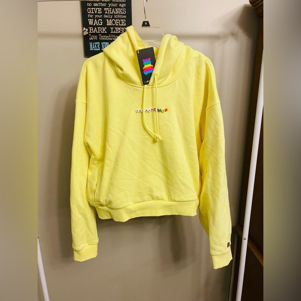 NWT Teddy Fresh neon yellow cropped hoodie